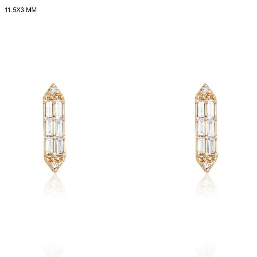 Baguette Tapered 14K (or 18k upon request) Yellow Gold Diamond Stud Earrings